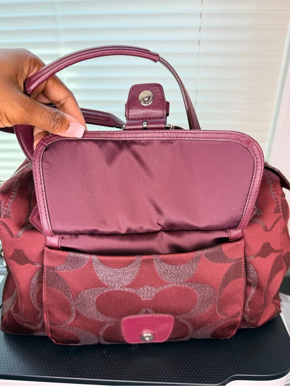 Coach Signature Satchel in Burgundy and Deep Red